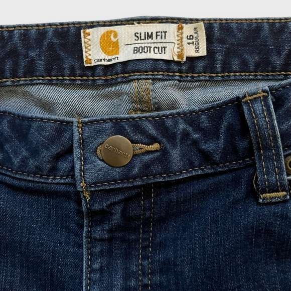 Carhartt Layton Slim Fit Boot Cut Dark Wash Denim Jeans Women’s Size 16 - Picture 5 of 16